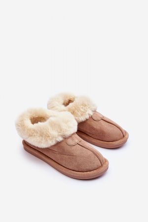 Women’s Beige Eco Suede Slippers with Warm Fluffy Lining