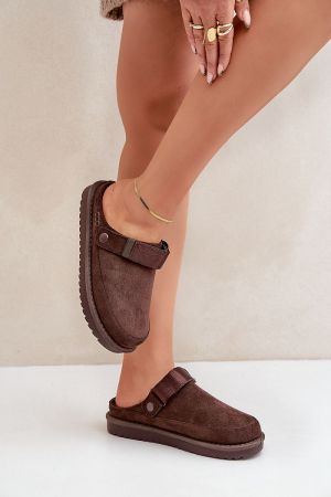Women’s Brown Eco Suede Platform Slippers with Warm Lining