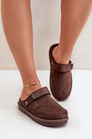 Women’s Brown Eco Suede Platform Slippers with Warm Lining