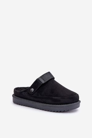 Women’s Black Eco Suede Platform Slippers with Warm Lining