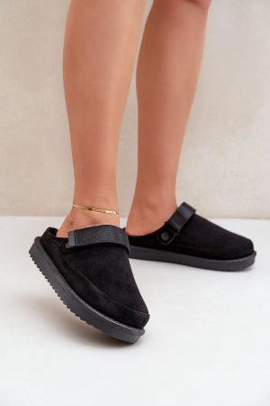 Women’s Black Eco Suede Platform Slippers with Warm Lining