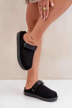 Women’s Black Eco Suede Platform Slippers with Warm Lining
