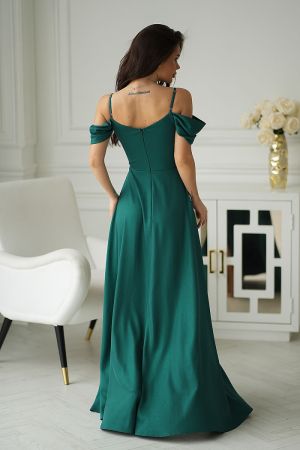 Women's Emerald Green Off-Shoulder Long Dress with Slit