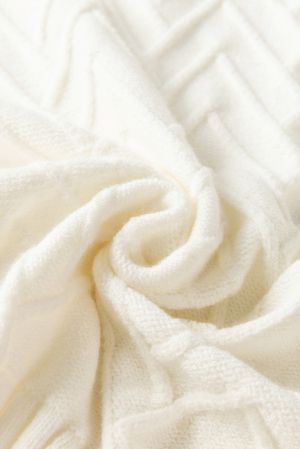 White Textured Knit Button Decor Pullover Sweater
