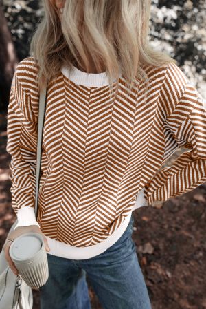 Parchment Solid Textured Knit Split Cuff Drop Shoulder Loose Sweater