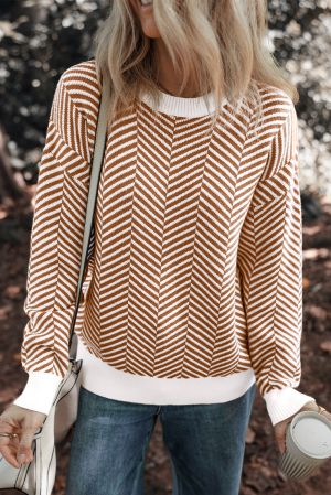 Parchment Solid Textured Knit Split Cuff Drop Shoulder Loose Sweater