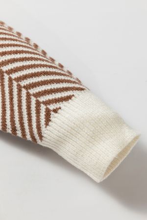 Parchment Solid Textured Knit Split Cuff Drop Shoulder Loose Sweater
