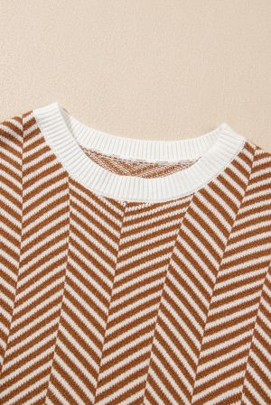 Parchment Solid Textured Knit Split Cuff Drop Shoulder Loose Sweater