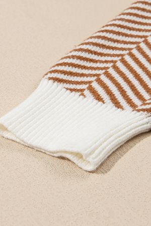 Parchment Solid Textured Knit Split Cuff Drop Shoulder Loose Sweater