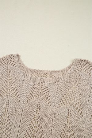 Women’s Beige Women’s Sweater with Hollow Knit and 7/8 Sleeves