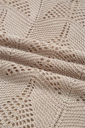 Women’s Beige Women’s Sweater with Hollow Knit and 7/8 Sleeves