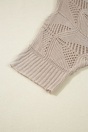Women’s Beige Women’s Sweater with Hollow Knit and 7/8 Sleeves