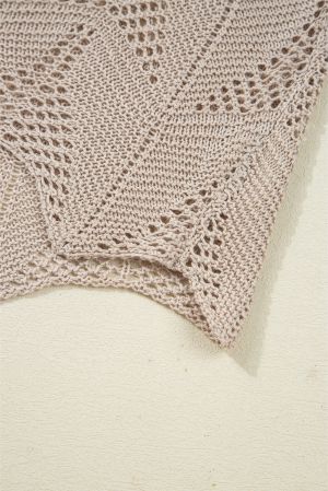 Women’s Beige Women’s Sweater with Hollow Knit and 7/8 Sleeves