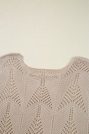 Women’s Beige Women’s Sweater with Hollow Knit and 7/8 Sleeves