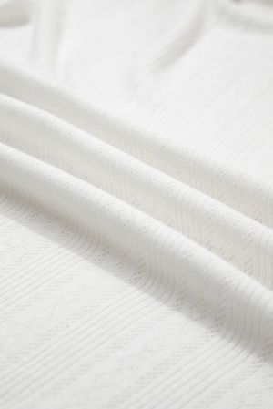 White Women’s Blouse with Lace Trim and Jacquard Pattern
