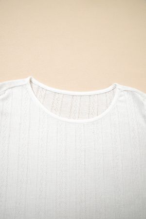 White Women’s Blouse with Lace Trim and Jacquard Pattern