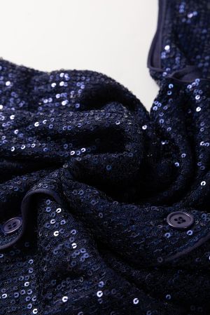 Women's Blue Sequin Sleeveless Top with V-Neckline