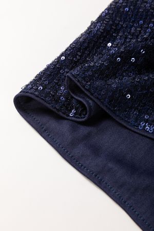 Women's Blue Sequin Sleeveless Top with V-Neckline
