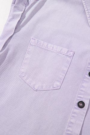 Orchid Petal Short Sleeve Double Chest Pocket Denim Shirt Dress