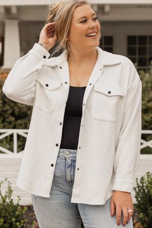 Women’s Plus Size White Textured Shirt Jacket