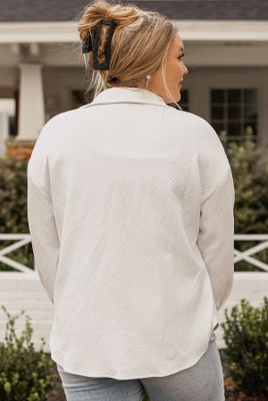 Women’s Plus Size White Textured Shirt Jacket