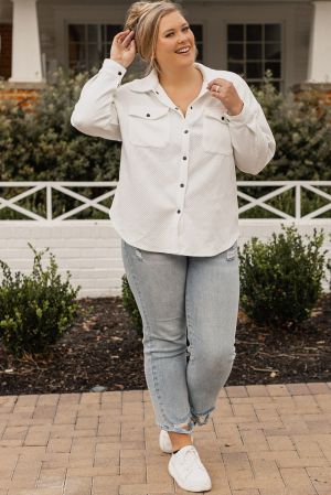 Women’s Plus Size White Textured Shirt Jacket