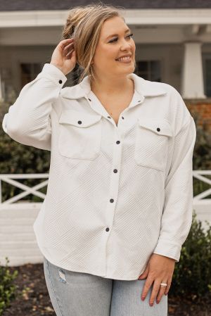 Women’s Plus Size White Textured Shirt Jacket