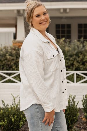 Women’s Plus Size White Textured Shirt Jacket