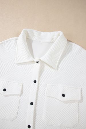 Women’s Plus Size White Textured Shirt Jacket