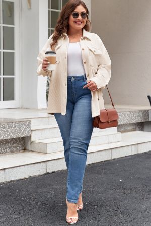 Women’s Plus Size Oatmeal Textured Button-Up Shacket