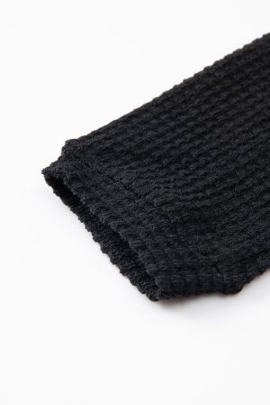 Women’s Black Waffle Knit Long Sleeve Top