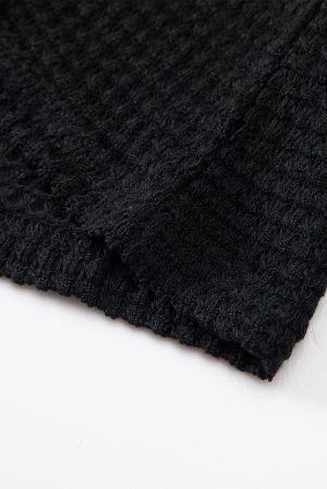 Women’s Black Waffle Knit Long Sleeve Top