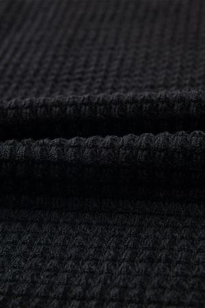 Women’s Black Waffle Knit Long Sleeve Top