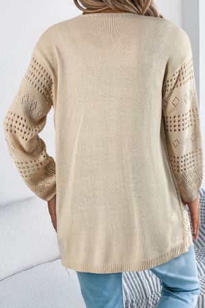 Women’s Beige Knitted Cardigan with Openwork Pattern