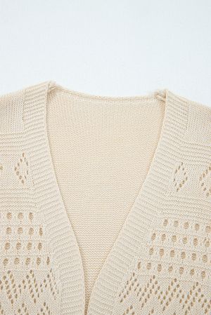 Women’s Beige Knitted Cardigan with Openwork Pattern