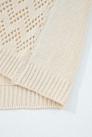 Women’s Beige Knitted Cardigan with Openwork Pattern
