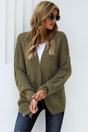 Women’s Olive Green Knitted Cardigan with Wide Sleeves