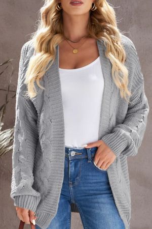Women’s Grey Knitted Cardigan with Wide Sleeves