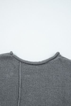 Women’s Grey Knit Sweater with Asymmetric Hem