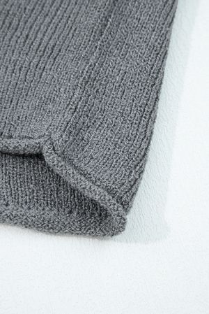Women’s Grey Knit Sweater with Asymmetric Hem