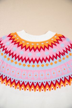 Women’s White Sweater with Colorful Geometric Pattern