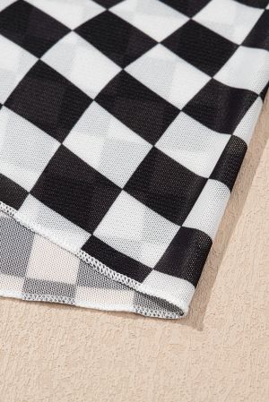 Women's Black and White Checkered T-Shirt