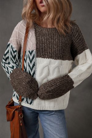 Women’s Brown and White Knit Sweater