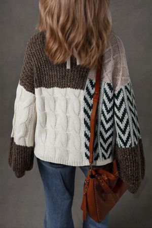 Women’s Brown and White Knit Sweater