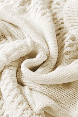 Women’s White Open Knit Sweater with Long Sleeves