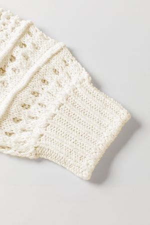 Women’s White Open Knit Sweater with Long Sleeves