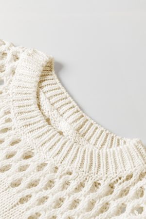 Women’s White Open Knit Sweater with Long Sleeves