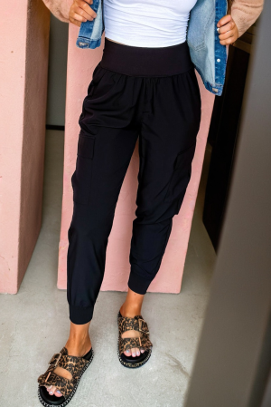 Women’s Black Cargo Pants with High Waist