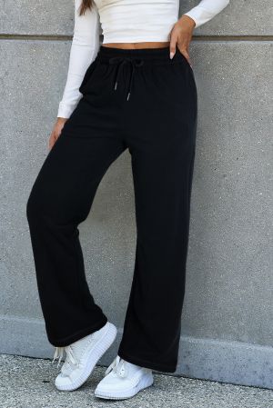 Women’s Black Fleece Lined Pants with Drawstring Waist