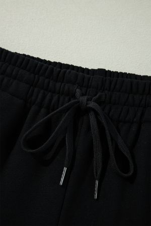 Women’s Black Fleece Lined Pants with Drawstring Waist